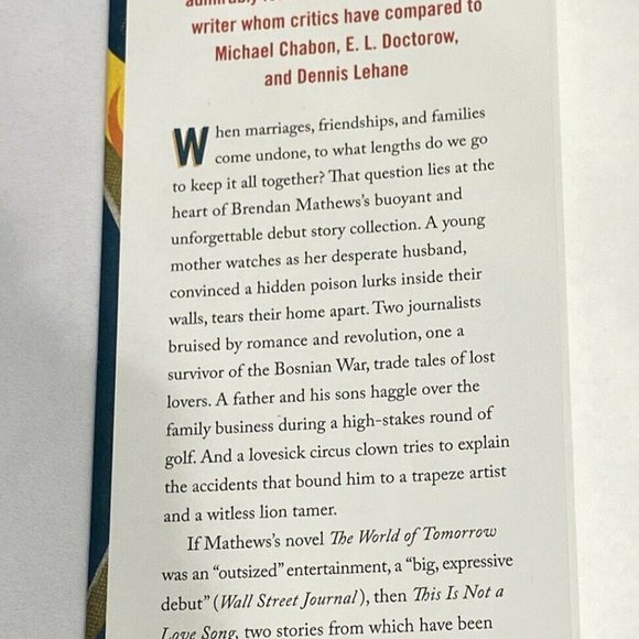 This Is Not a Love Song by Brendan Mathews Hardcover Novel Book. - Picture 4 of 6